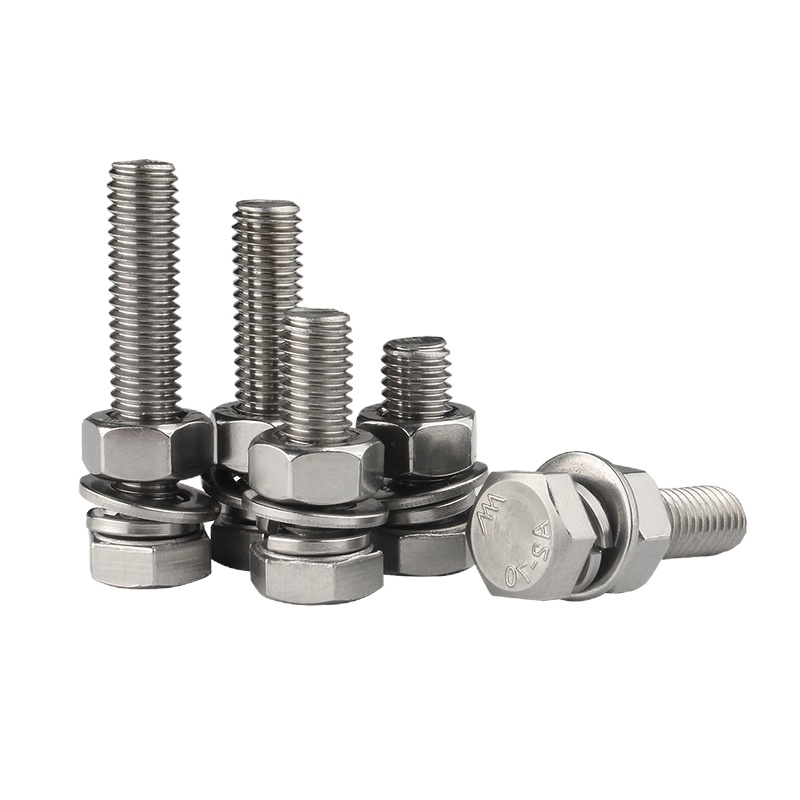 外六角螺栓304不锈钢螺丝螺母套装大全加长螺杆平垫弹垫 M8*50(5套)