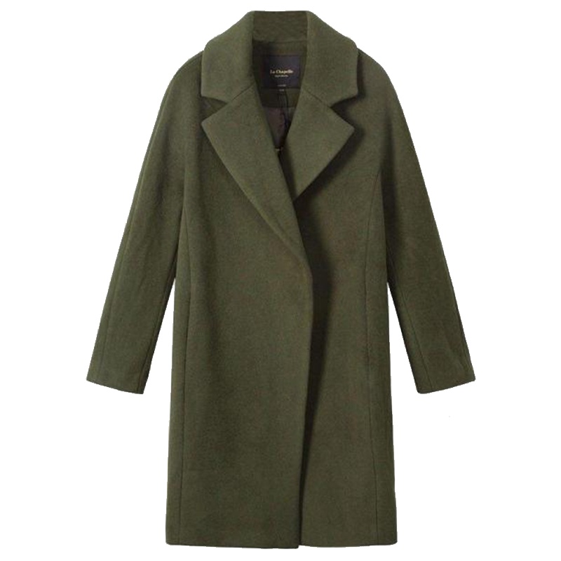 拉夏贝尔秋冬新款韩版休闲时尚宽松中长款羊毛呢外套10011388