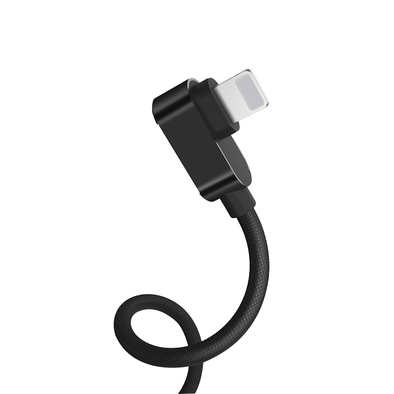 品胜苹果双弯头数据线1.2米 iPhone11 pro/Xs/Xr/8/7plus手机充电线游戏专用铝合金编织线 黑色