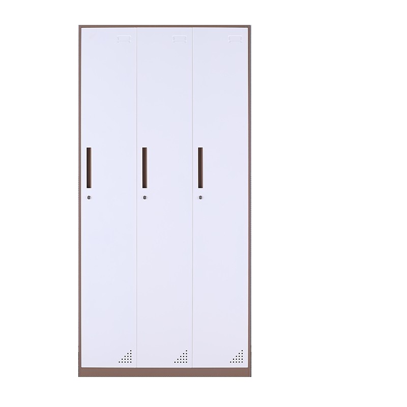 东港家具 窄边套色钢制加厚员工铁皮更衣柜储物寄存包鞋柜泳池车间职工宿舍浴室换衣柜多门带锁柜灰白色可定制 窄边三门更衣柜