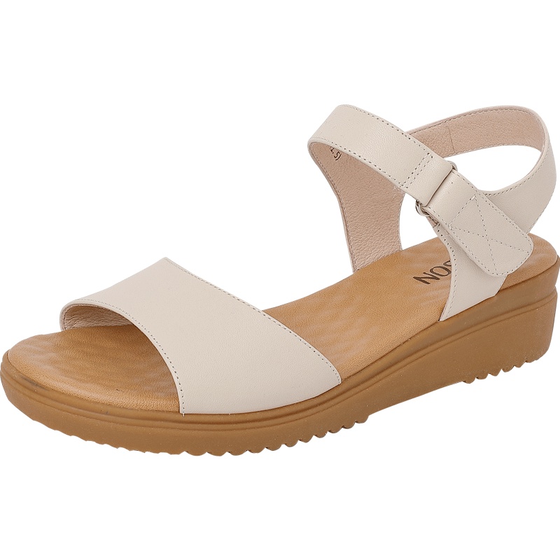 百田森夏季新款凉鞋女坡跟百搭一字式扣带简约厚底露趾牛筋底_1