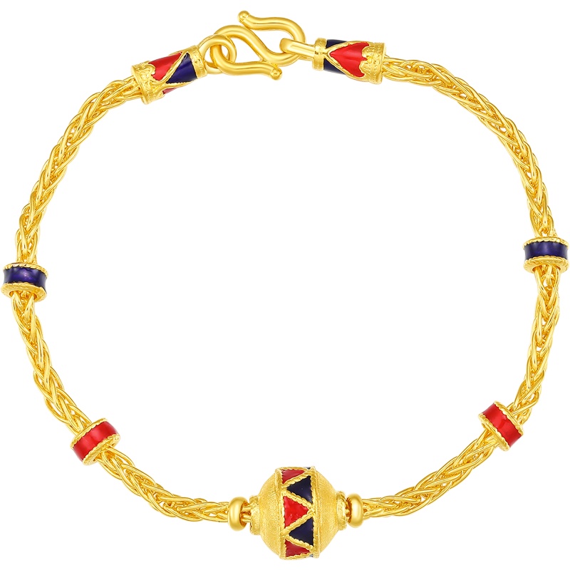 周大生黄金手链女新款999足金 串珠手链泰鼓金链子正品