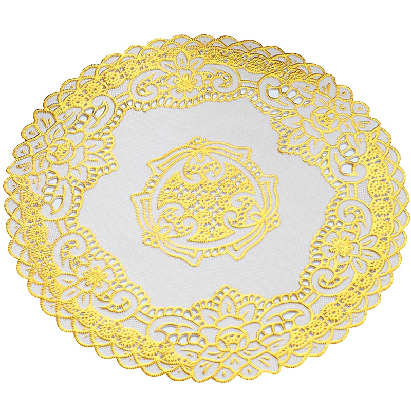 菲仕康 38cm圆形欧式托盘垫PVC烫金杯垫家用酒店物业餐厅防烫隔热垫盘垫碗垫烟灰缸垫花瓶垫子*3张 花色随机