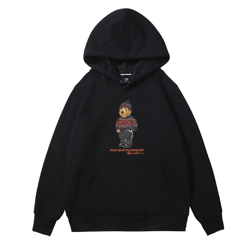 DEBRAND潮牌连帽卫衣男潮ins秋冬新款毛衣熊设计感加绒情侣装外套
