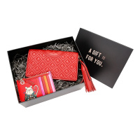 TORY BURCH 托里·伯奇 节日限量礼盒套装礼物 红色皮质单肩斜挎链条包配拉链零钱包50263 611