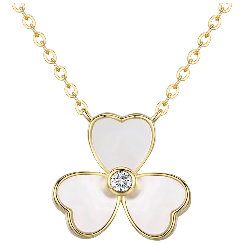 佰色传情S925银项链女三叶草吊坠日韩学生简约锁骨链生日礼物