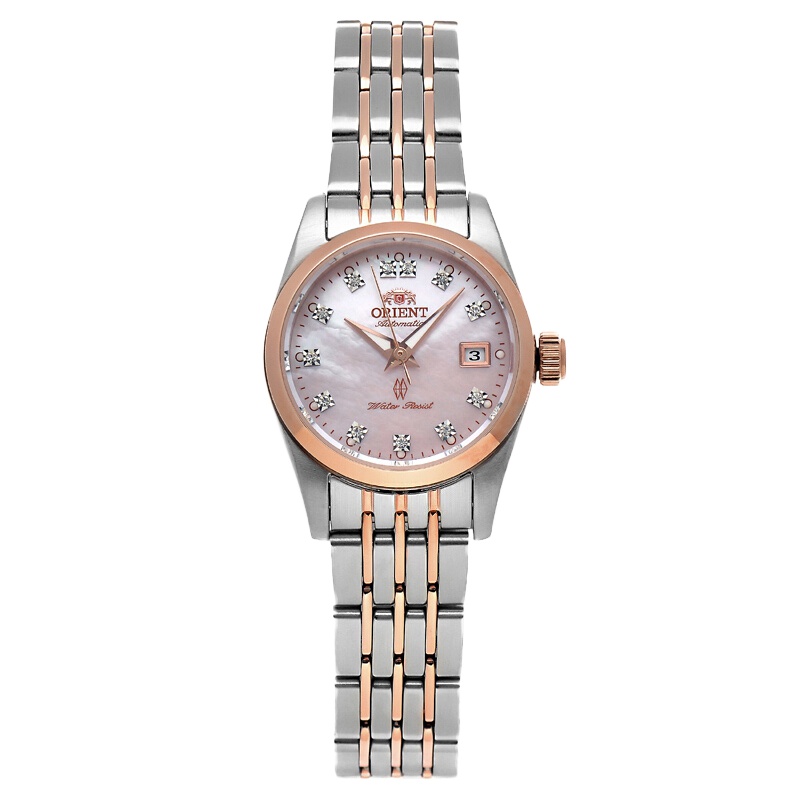 东方双狮(ORIENT)女士手表 时尚日历机械表商务女表防水腕表七夕送礼 【镶钻间金粉盘】SNR1U001Z0