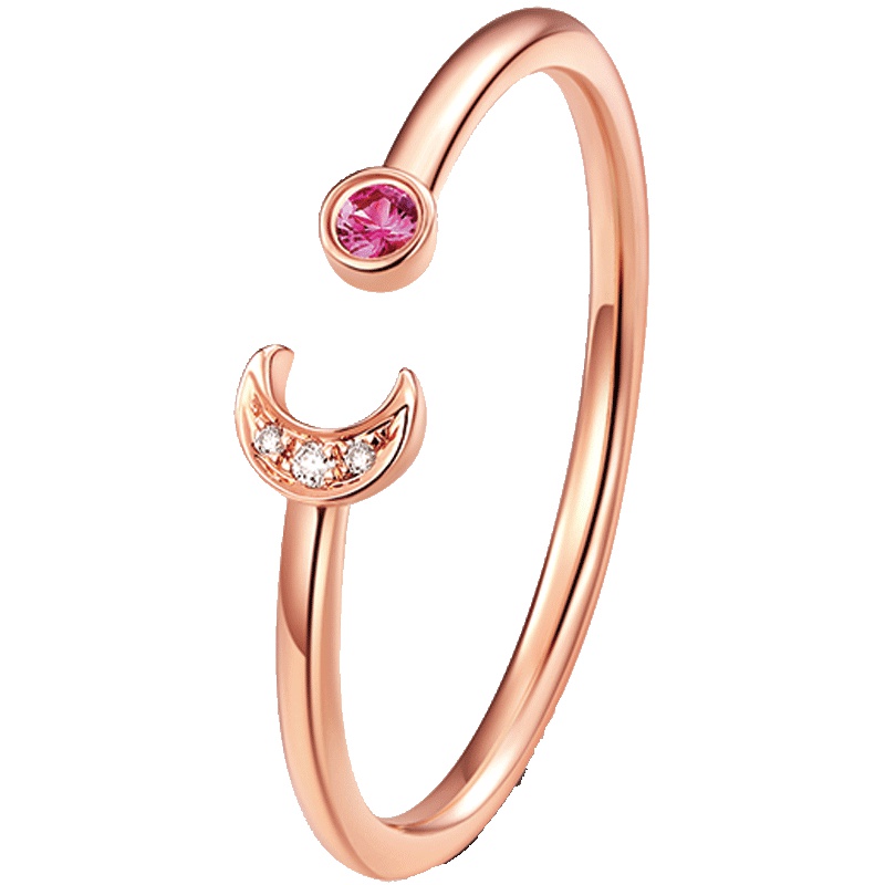 schl-周大福焕美系列STELLA月亮18K金红宝石钻石戒指钻戒