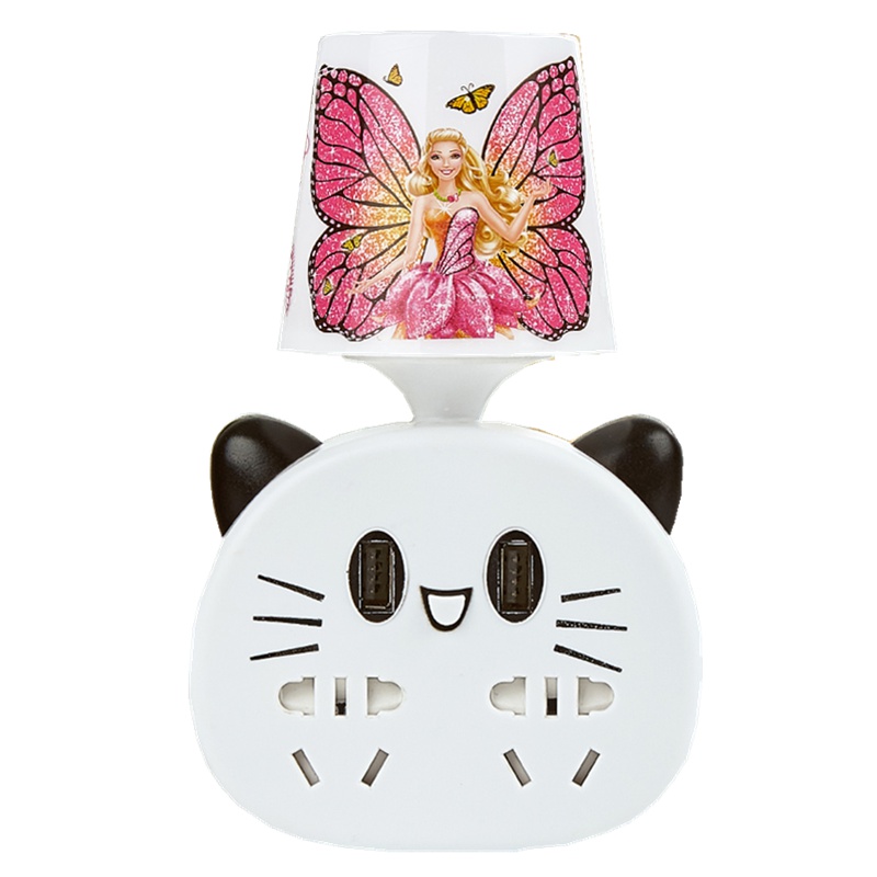 长思 多功能插座小夜灯带开关遥控感应调光定时壁灯婴儿宝宝喂奶灯卧室床头睡眠夜光灯插座式led灯转换器 暖光 白猫蝴蝶