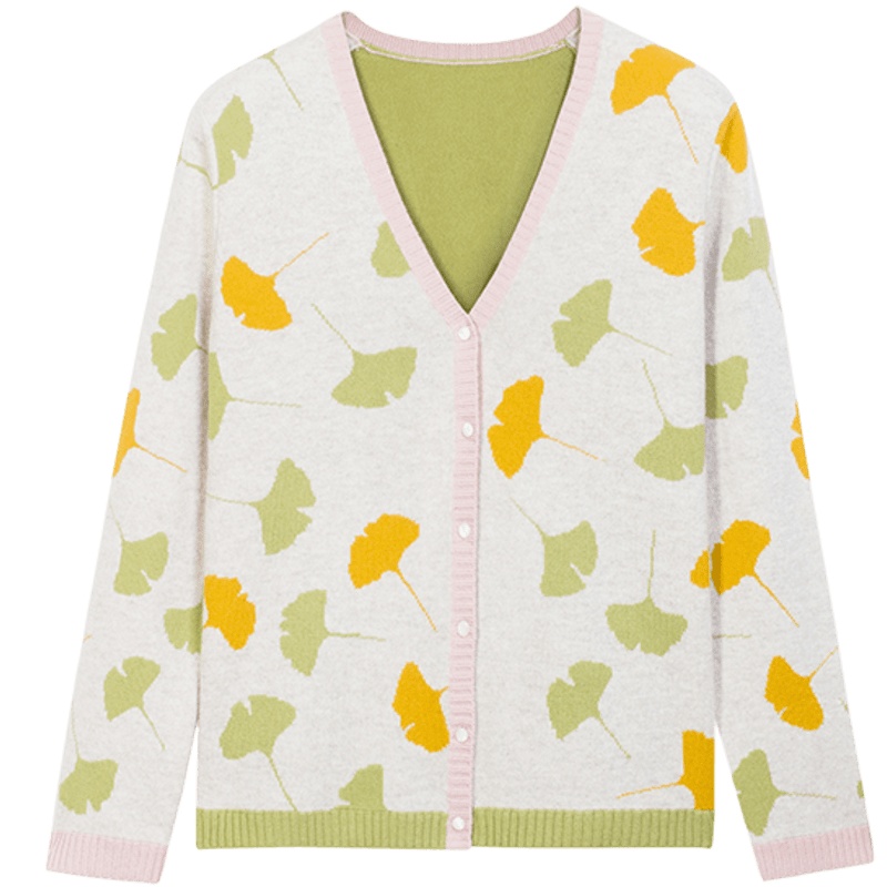 鄂尔多斯1980 秋冬V领提花女开衫羊绒衫