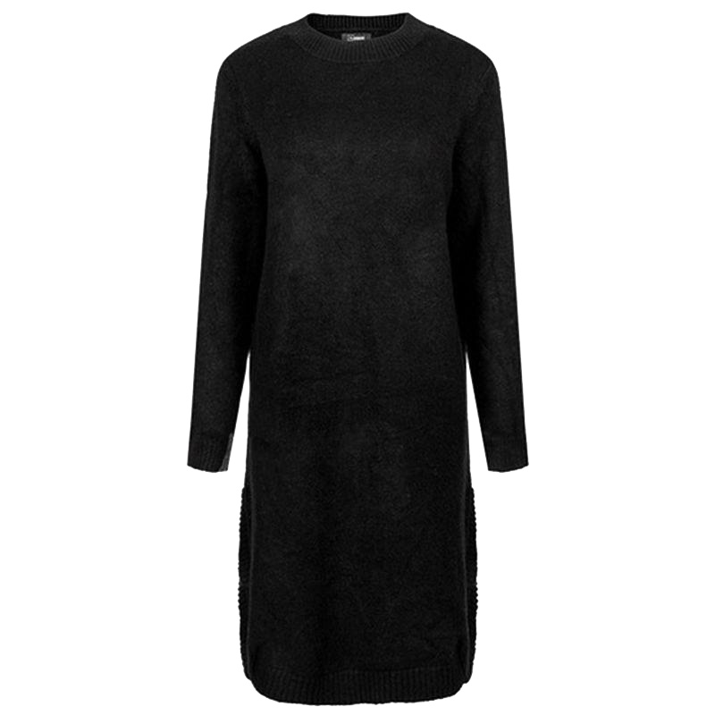 【福利款】拉夏贝尔黑色侧缝开叉针织连衣裙