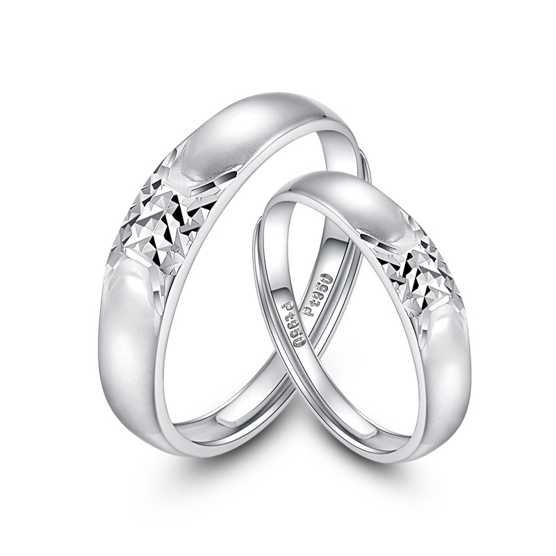 雅宝福Pt950铂金戒指车花钉砂款铂金对戒情侣结婚戒指