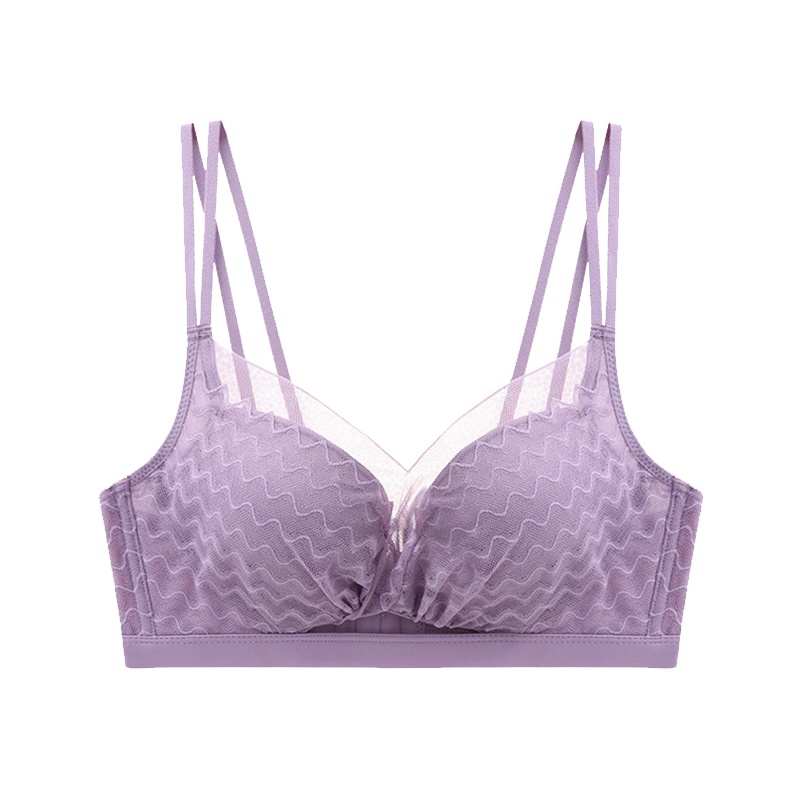 MNMU法国无钢圈蕾丝美背文胸加厚内衣女聚拢收副乳防下垂调整型平胸加厚5cm文胸套装性感上托深V小胸罩