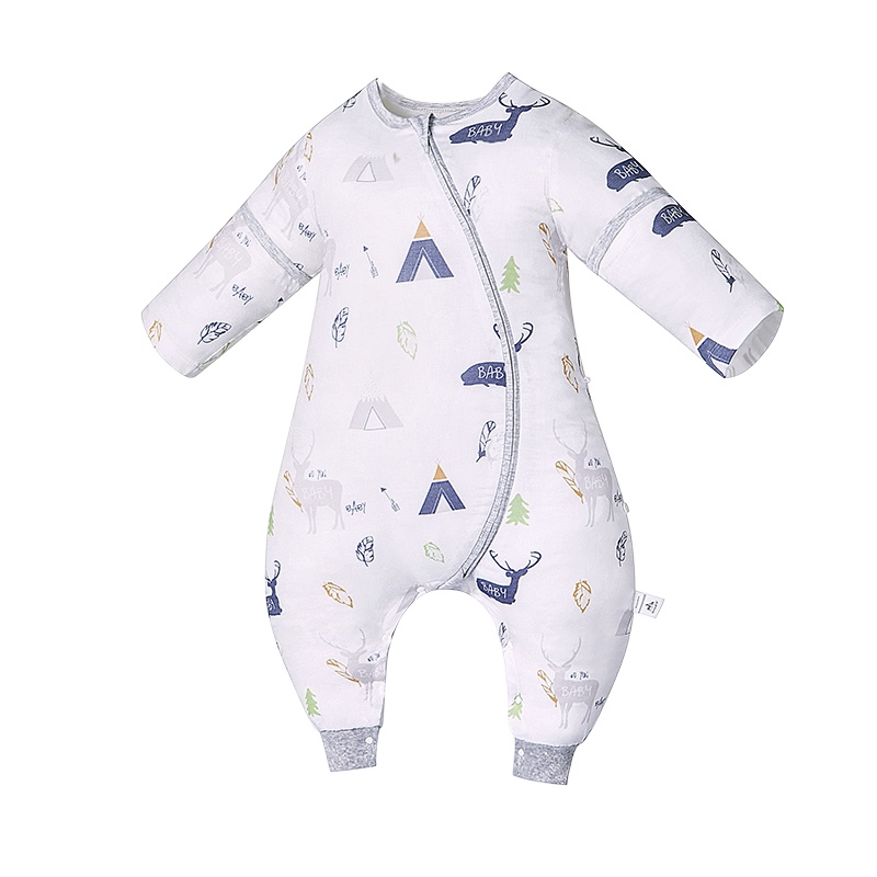 欧孕竹纤维宝宝睡袋婴儿四季通用纯棉春秋薄款儿童防踢被分腿