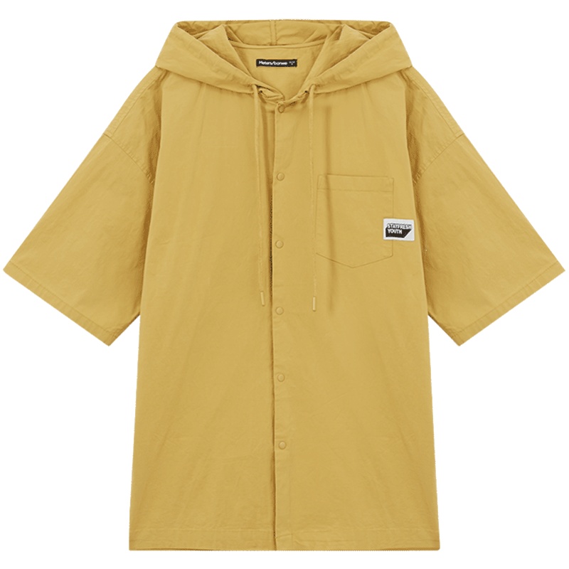 美特斯邦威连帽衬衫男短袖新款夏季宽松帅气潮流搭配男士衬衣