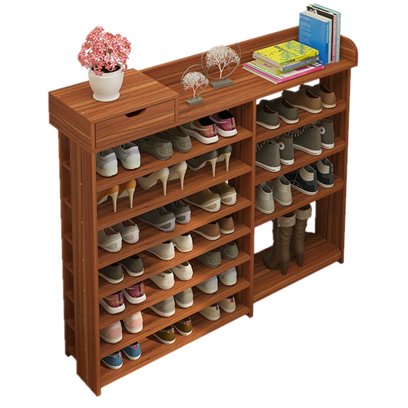 弘拜 鞋架简易鞋柜 收纳柜古檀木色多功能鞋柜 客厅玄关柜子多层防尘鞋架子