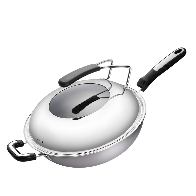 爱自由不304不锈钢炒锅家用32cm少油烟炒菜锅电磁炉通用锅具