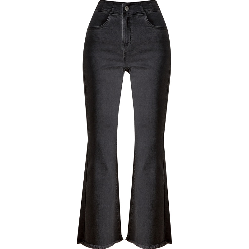 娅丽达女裤2019秋季新款喇叭裤女牛仔宽松显瘦时尚大码黑色微喇裤I3138