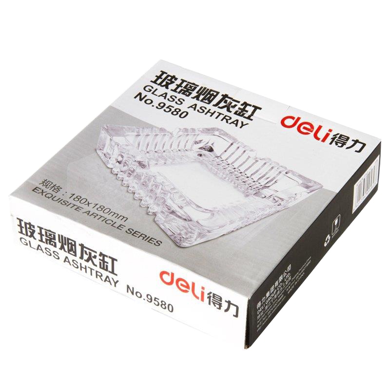 得力9580 烟灰缸 透明玻璃烟灰缸 加厚玻璃烟灰缸18 *18cm尺寸