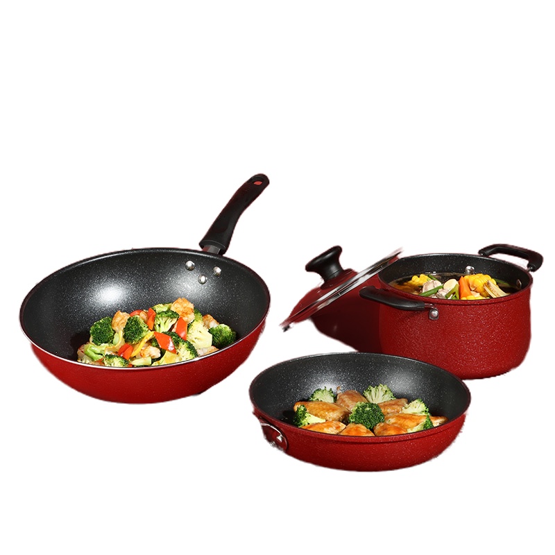 grossag锅具套装 不粘锅炒锅煎锅汤锅三件套 电磁炉煤燃气通用锅具P312三件套
