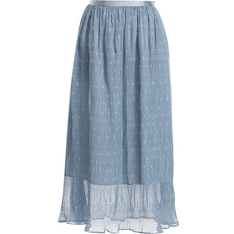 欧昵雪秋装高腰显瘦星星印花雪纺半身裙女中长款a字裙子