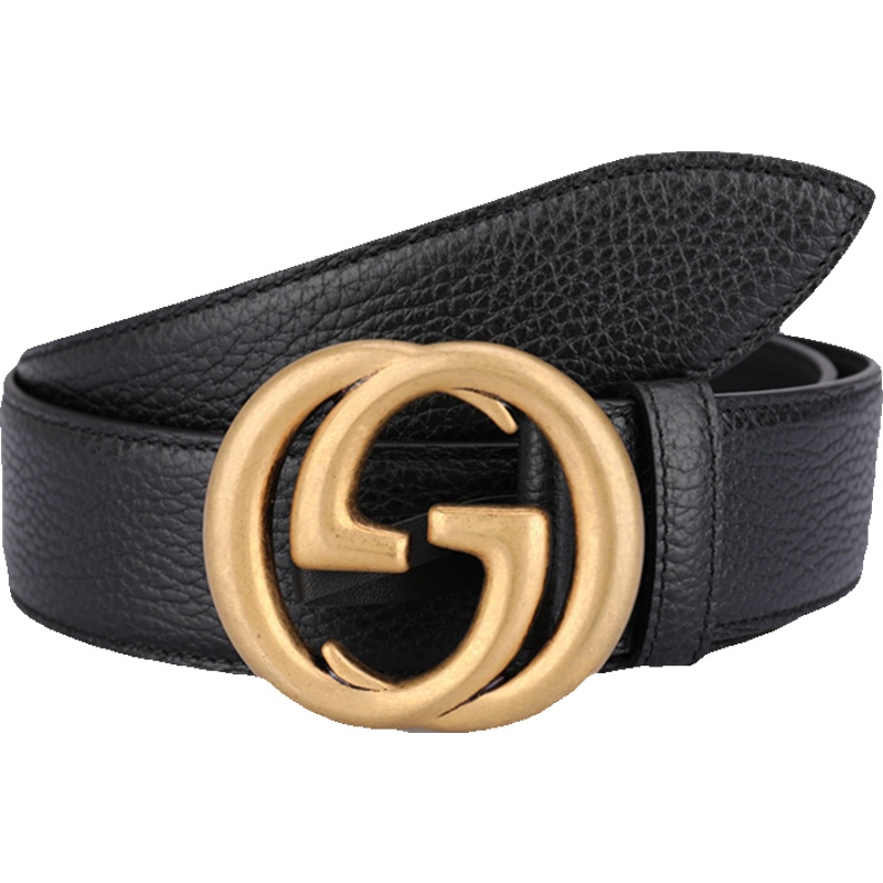 GUCCI 古驰 男女通用款牛皮金色双G扣板式皮带腰带 474347 CAO0T