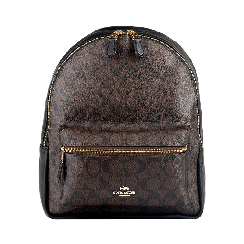 COACH/蔻驰女包 女士经典简约款CHARLIE中号黑色背包大容量拉链双肩包 F30550