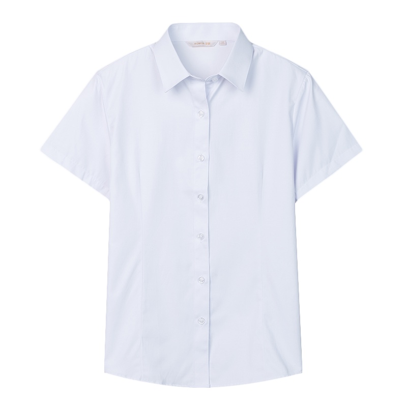 罗蒙正装领白衬衫女短袖夏季工作服工装职业女装V领白衬衣女寸衫_JULOE4