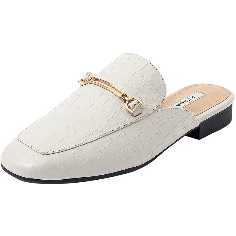 百田森包头半拖女穆勒鞋方头低跟20夏季新款石头纹英伦外穿懒人鞋