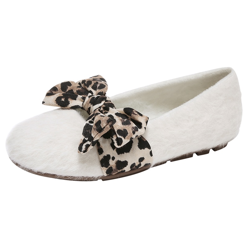 PLAYBOY/花花公子冬季加绒休闲懒人一脚蹬豹纹蝴蝶结套脚时尚豆豆鞋女J10599193