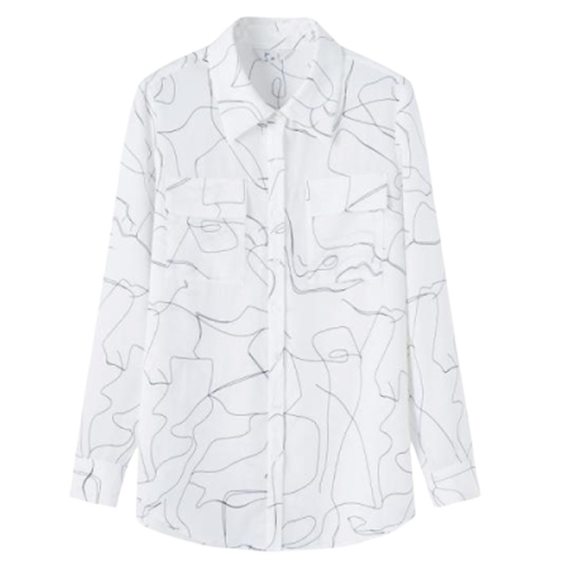 【专柜同款】拉夏贝尔7M印花职业宽松休闲衬衫女春季新款新款韩版长袖上衣打底衬衣潮70012347