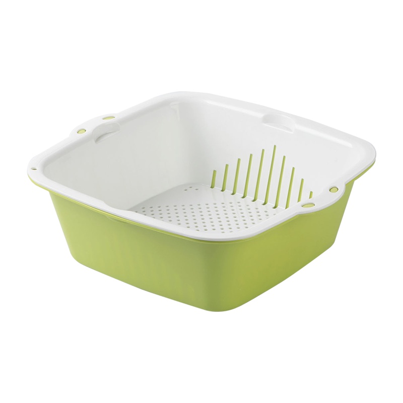 茶花沥水篮洗果篮塑料家用厨房沥水洗菜盆果盘水果篮洗菜筐菜篮子[方形]中号绿色