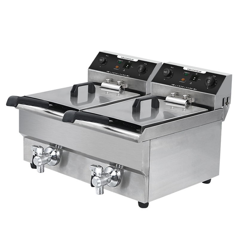 乐创(lecon)电炸炉 LC-DZL08S 商用油炸锅 16升双缸大容量 小吃炸串机炸薯条机炸油条机 6000W电炸锅