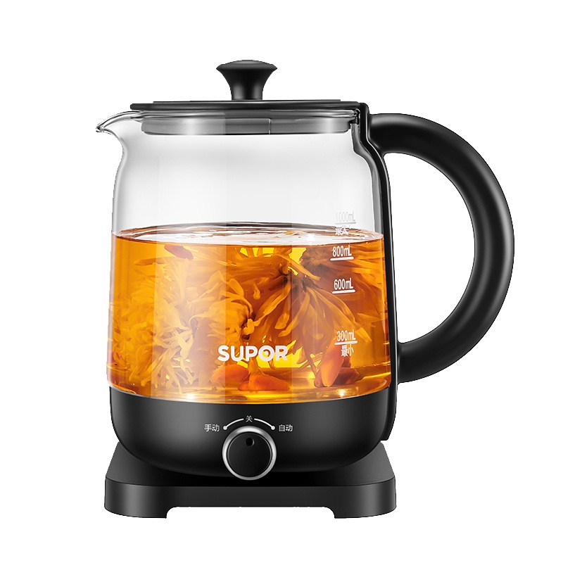 苏泊尔（SUPOR） 养生壶煮茶器煮茶壶电水壶热水壶烧水壶电热水壶迷你玻璃花茶壶黑茶 SW-10C01