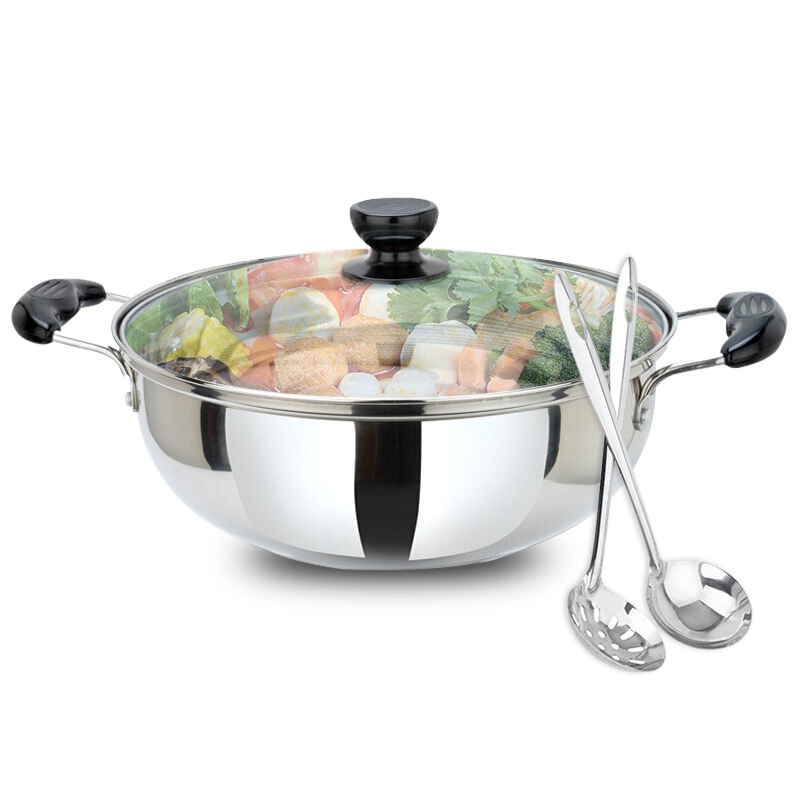 美厨(maxcook)304不锈钢火锅28cm 汤锅电磁炉火锅复底带盖 送一对火锅勺 燃气炉电磁炉通用MH-28