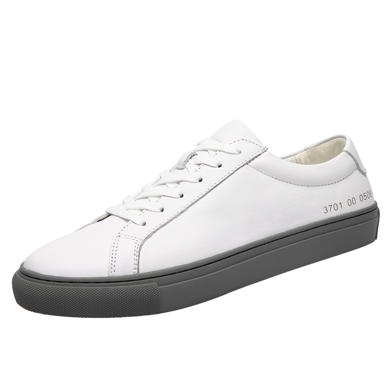 洛克华菲小白鞋男真皮软牛皮韩版白色板鞋男纯皮面潮鞋休闲大码皮鞋男软底