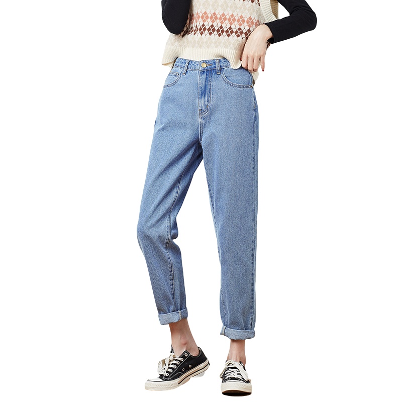 唐狮新款春秋牛仔裤女高腰直筒裤宽松白色老爹裤显瘦百搭休闲