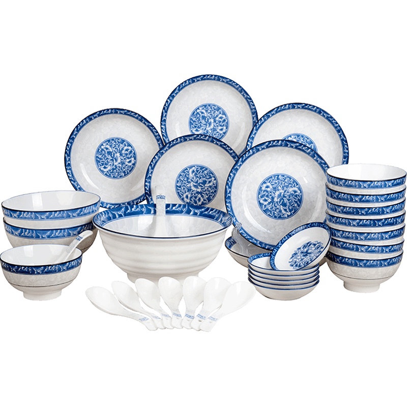 雅诚德(arst) 盛世牡丹系列陶瓷碗盘碟餐具 传统家用釉下彩米饭碗菜盘子汤勺汤面碗13.5吋鱼碗