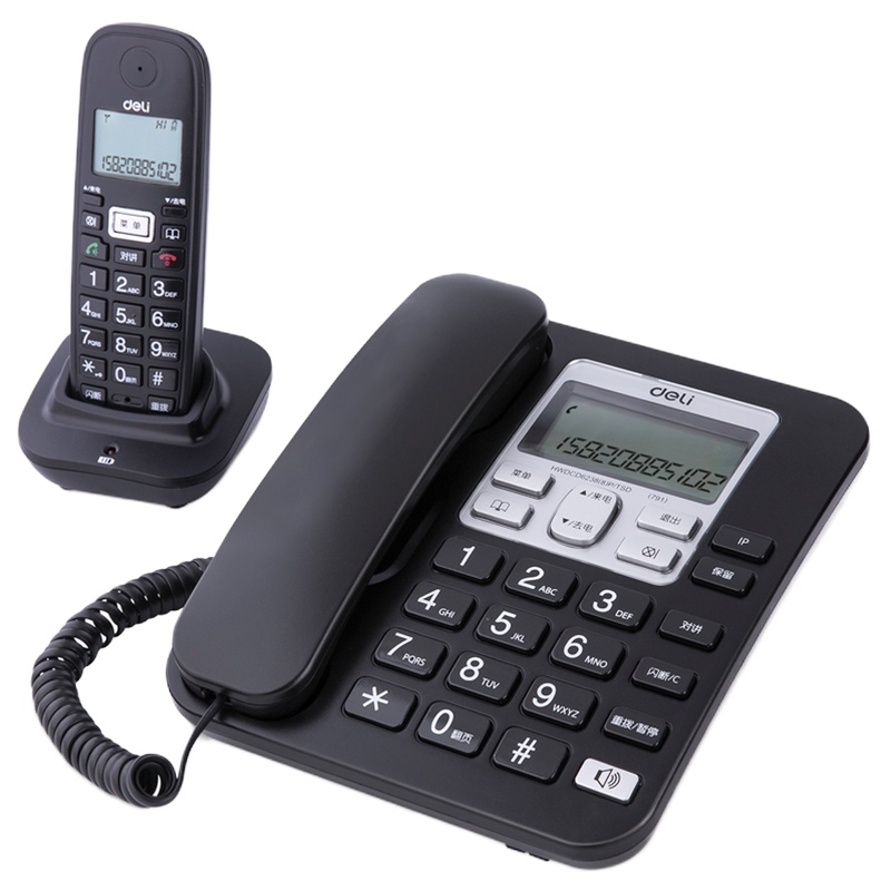 得力(deli)电话机座机 固定电话 办公家用 子母机 超距离子机报警 791黑