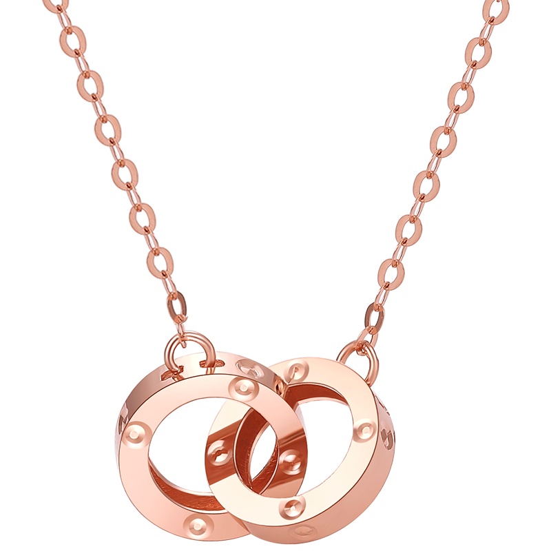 周大生18K金项链女玫瑰金AU750灵动吊坠彩金锁骨链简约双环套链