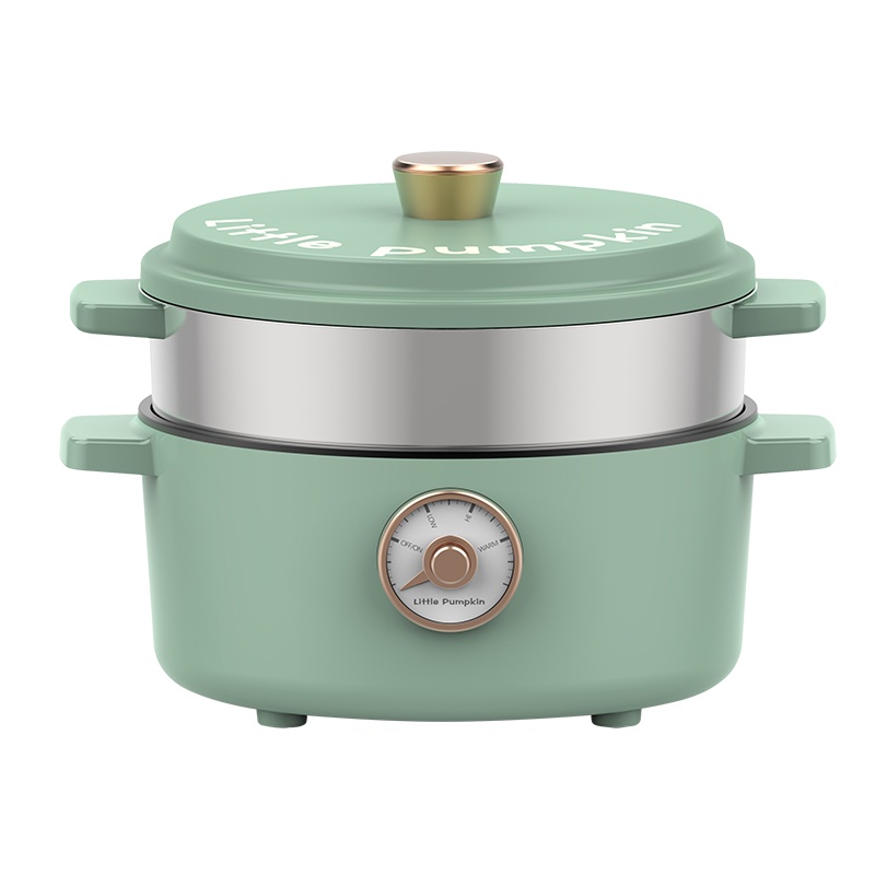 小南瓜 电煮锅家用炒菜电炒锅多功能一体式电热火锅宿舍学生小电锅 复古绿[蒸笼款]