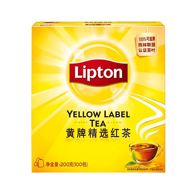 立顿Lipton 红茶叶 黄牌精选经典 办公室下午茶 袋泡茶包 2g*100包 (新老包装随机发货)