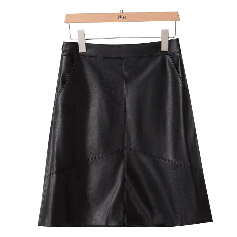 晚白2020冬季新品简约纯色高腰百搭皮裙配靴半裙小A裙半身裙女