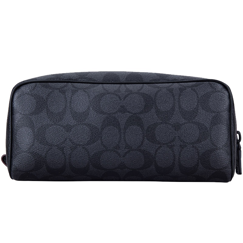 蔻驰coach男包洗漱包欧美时尚黑灰色多功能便携长款收纳包奢侈品皮具套装 男