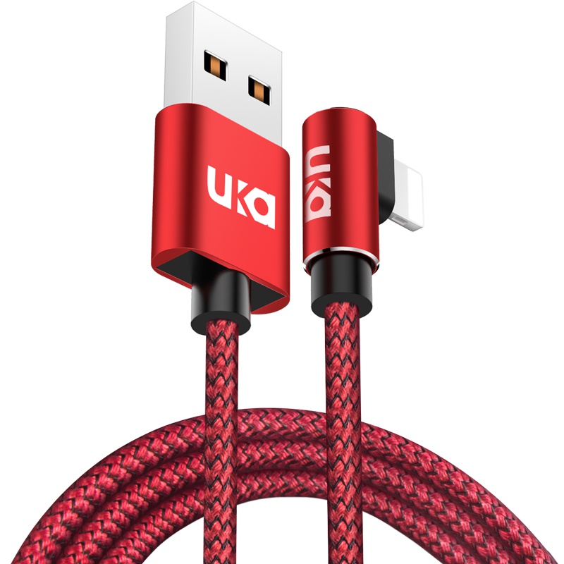 优加 苹果6数据线苹果iphone7/8/x 充电线苹果8PIN金属接头苹果弯头数据线2米-红色