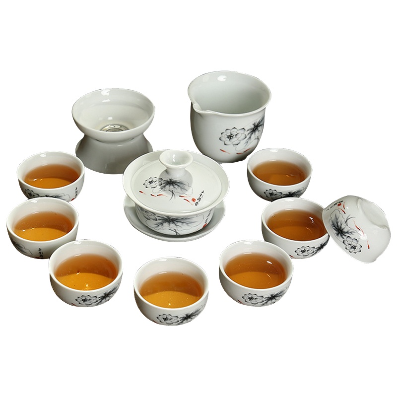 苏宁极物 凯斯拓_茶具_12头玉影荷香白瓷茶具