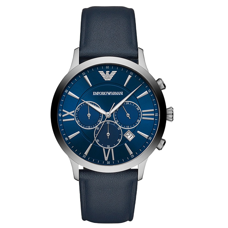 阿玛尼(ARMANI)新款蓝色多功能三表盘男表