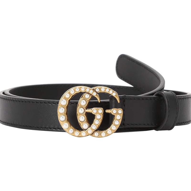 古驰GUCCI 腰带 双G饰扣珍珠光面皮476342金扣 女款腰带女士皮带