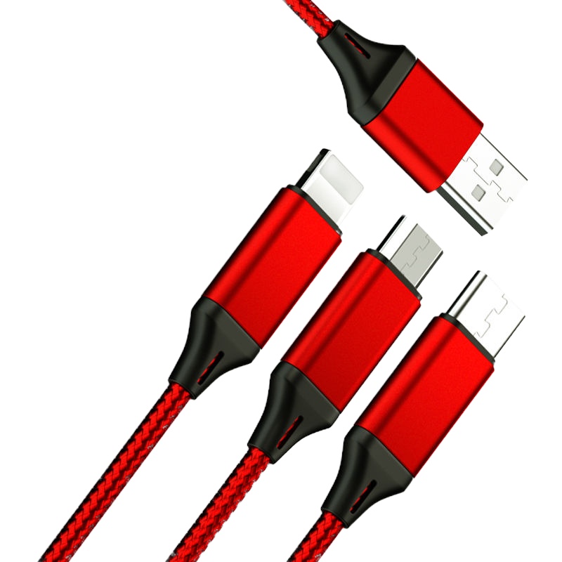 三合一数据线快充安卓手机充电苹果vivoppo一拖三闪充多功能typec 1.2米【快充版铜芯线】中国红