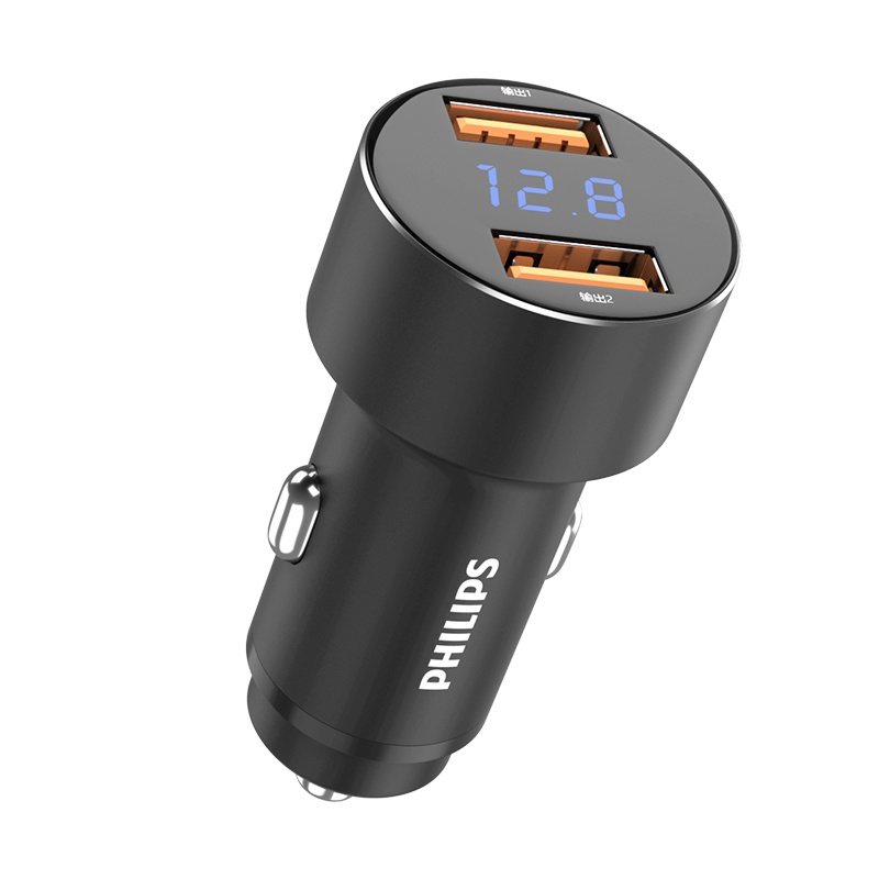 飞利浦车载充电器一分二usb快充汽车点烟器转换车充1拖2车载充电器 DLP4100B